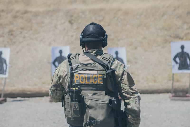 police officer training at a shooting range